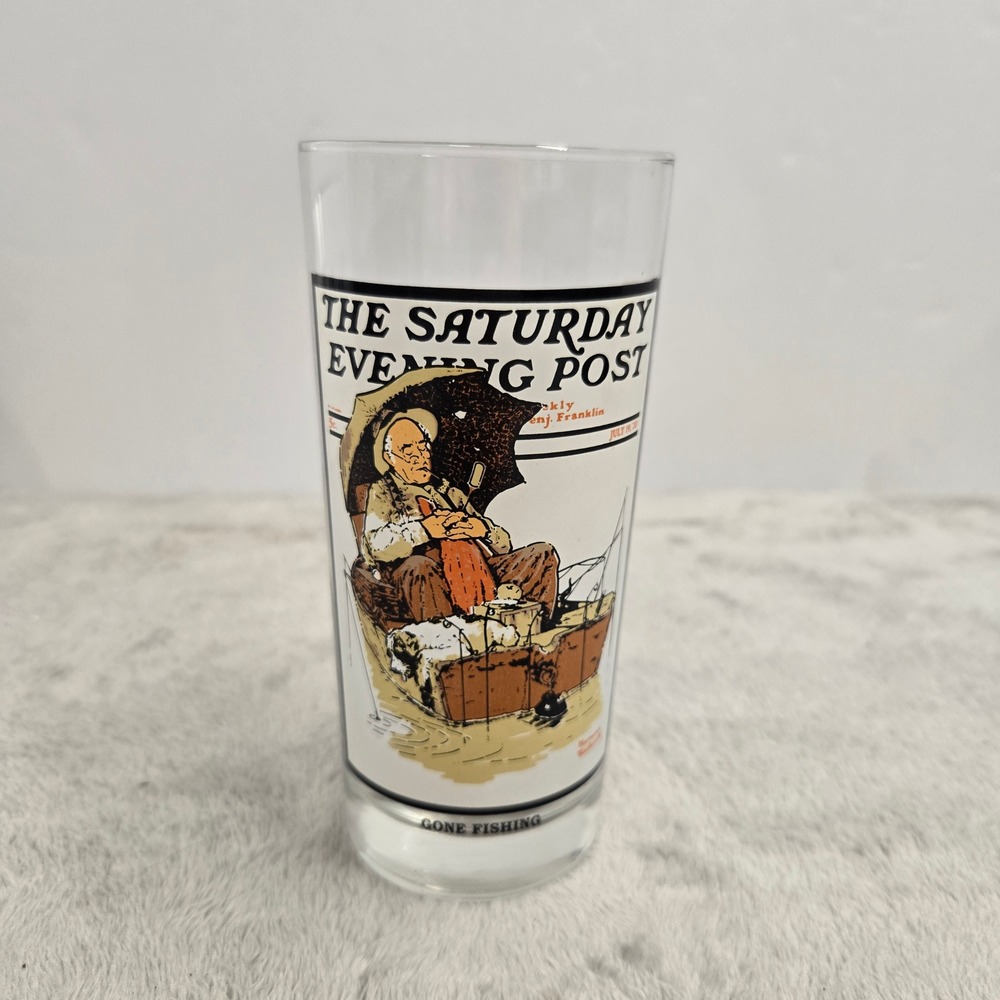 Vintage 1987 Arby's Norman Rockwell Saturday Evening Post Glass Gone Fishing